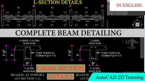 Beam Detailing In Autocad L Section And Cross Section Of Beam Complete Tutorial In English