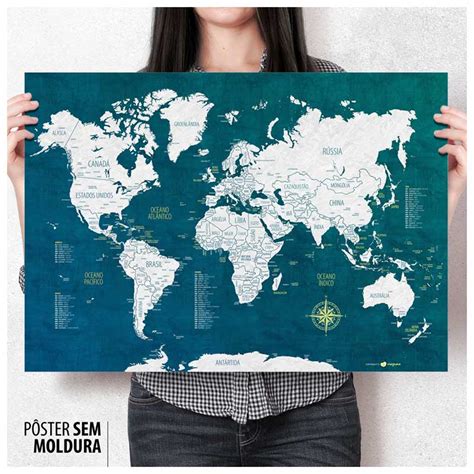 Pôster Mapa Múndi Urban Pins Adesivos para Marcar suas Viagens