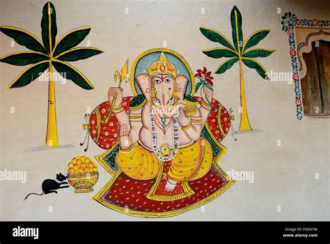 Lord Ganesh ganpati Mewad wall painting at Shilpagram, Udaipur ...