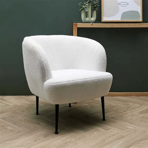 Fauteuil En Polyester Bouclette Blanc Kiera