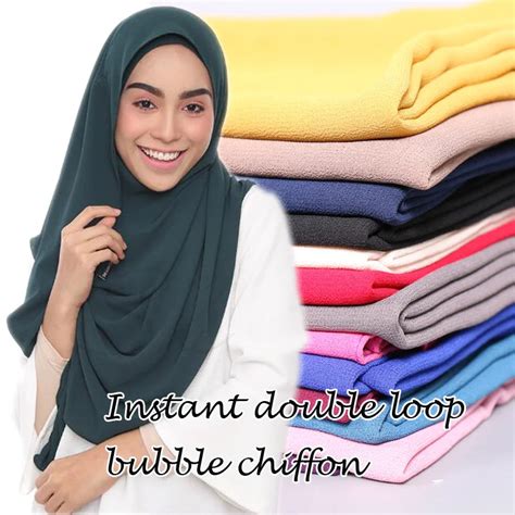 Malaysia Popular Scarf Muslim Hijab Instant Double Loop Bubble Chiffon