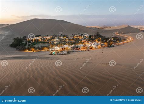 Huacachina at Sunset from Dunes Stock Image - Image of landscape ...