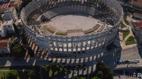 Arena Pula Ancient Ruins Of Roman Amphitheatre In Pula Aerial View