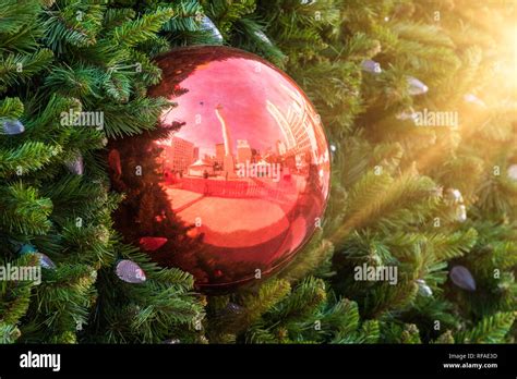 christmas ball hanging on the pine tree Stock Photo - Alamy