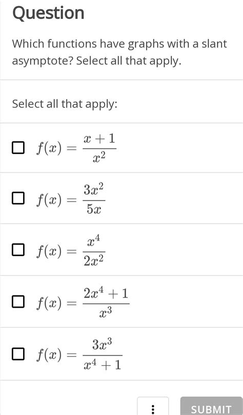 Solved Which Functions Have Graphs With A Slant Asymptote