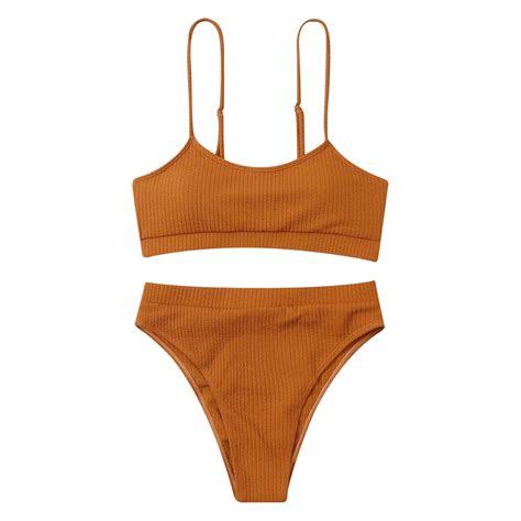 Wreesh Womens Two Piece Swimsuit High Cut Bikini Fashion Solid High Waist Bikini Push Up Padded