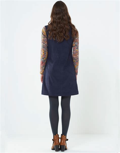 Nomads Retro Sixties Mod Corduroy Pinafore Dress In Navy