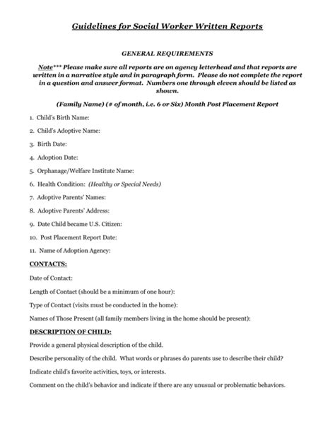 Guidelines For Social Worker Written Reports