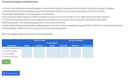 Solved Transaction Analysis And Adjustments For Each Of The Chegg