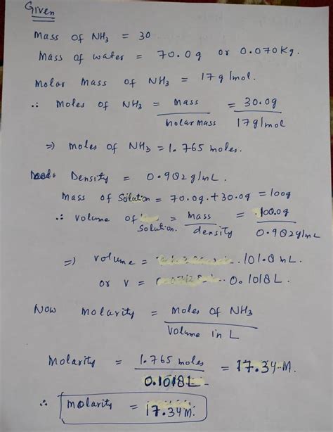 [solved] Calculate The Molarity Molality And Mole Fraction Of Nh3 For A Course Hero