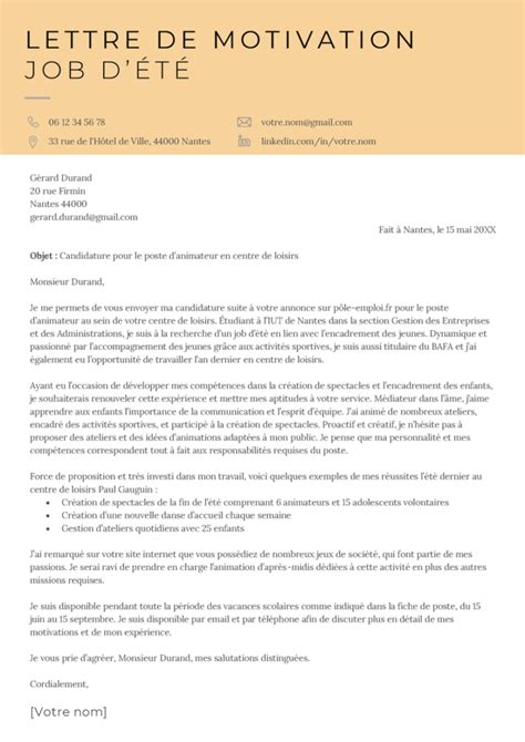 Lettre De Motivation Job D T Mod Le Et Conseils