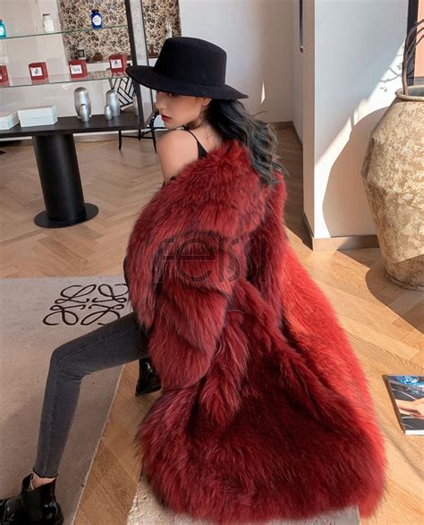 Knitted Raccoon Fur Long Coat Fur Coats Women Fur Clothing Long Coat