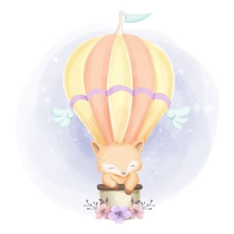 Premium Vector Baby Foxy And Balloon Watercolor