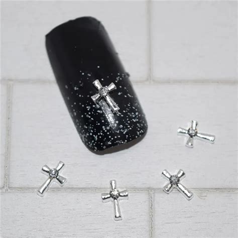 10psc New Silver Cross 3d Nail Art Decorationsalloy Nail Charmsnails