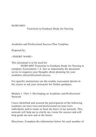 NURS 6003 Transition To Graduate Study Docx