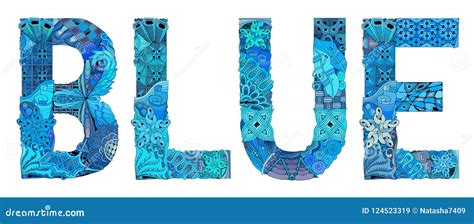 Word BLUE. Vector Decorative Zentangle Object for Decoration Stock ...