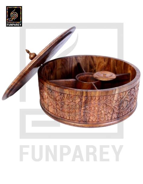 Premium Wooden Dry Fruit Bowl 8" with Standard Carving Design - Funparey