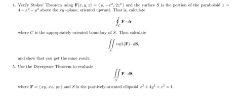 Solved 4 Verify Stokes Theorem Using F X Y Z Y 22