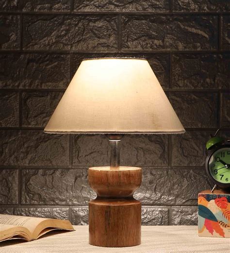 Buy Imprisoned Off White Cotton Shade Night Lamp With Wood Base By The