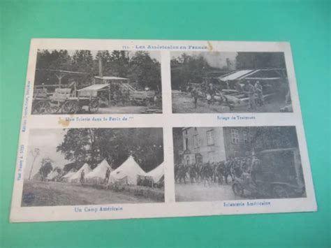 Vintage Military Photo Postcard Wwi French Americans In France Soldiers