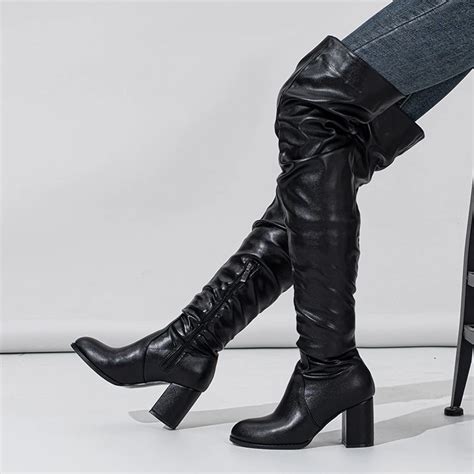 Liyke High Quality Soft Cozy Pleated Leather Women Over The Knee Boots