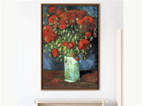 Vincent Van Gogh Vase With Red Poppy Flowers Canvas Art Print, Frame Large Wall Art, Green Art ...