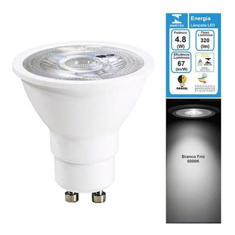 Lampada LED 4 8W Dicroica MR16 GU10 Branco Frio 6500K Bivolt Galaxy