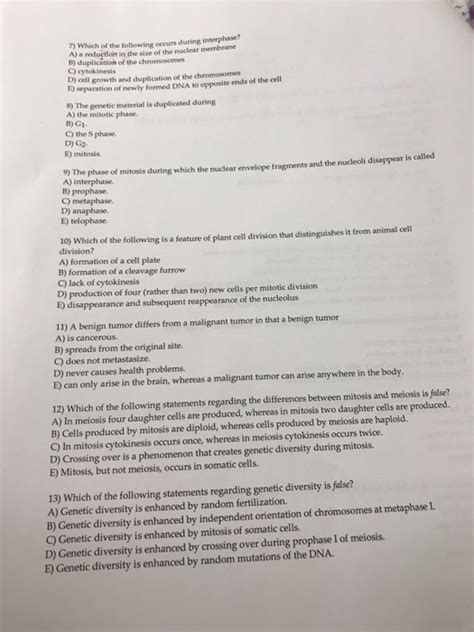 Solved Which Of The Following Occurs During Interphase Chegg