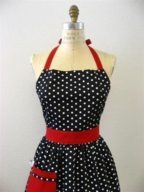 Apron Retro Polka Dot Black And White With Red Chloe