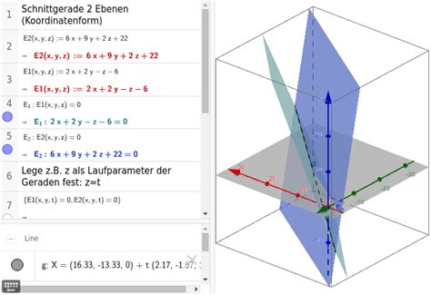 Schnittgerade Zweier Ebenen Koordinatenformen GeoGebra