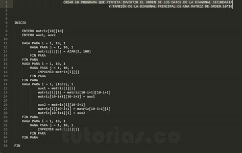 Arreglos Pseudocodigo Invertir Datos Diagonales Matriz Tutorias Co