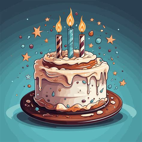 Birthday Cake Hand Drawn Comic Illustration Birthday Cake Vector