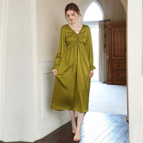 Danceemangoo Spring Summer Luxurious Sleepwear Dress Palace Style Satin