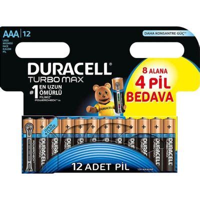 Duracell Turbo Max AAA İnce Alkalin Kalem Pil 1 5v LR03 Powercheck