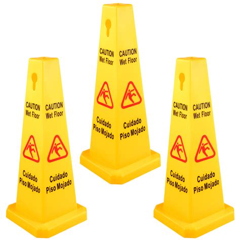 Vevor 3 Pack Floor Safety Cone Yellow Caution Wet Floor Signs 4 Sided