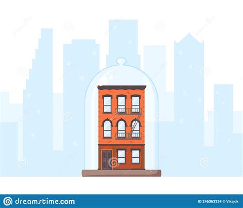 Old Fashioned House And City View Silhouette Brick Building Covered By