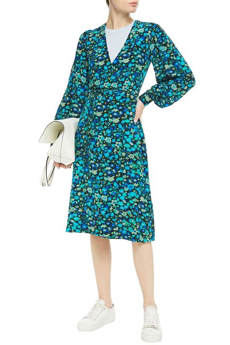 Ganni Floral Print Crepe De Chine Wrap Dress The Outnet