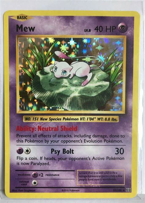 Mew HOLO RARE 53 108 Pokemon TCG XY Evolutions Card NM Shiny Foil 2016