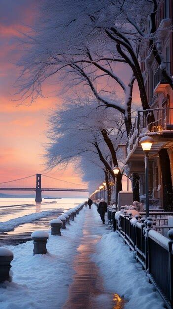 Premium Photo | The bridge in the snow