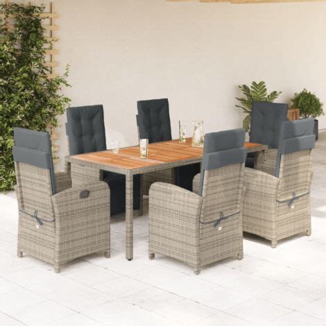 Ensemble Manger De Jardin Et Coussins Pcs Gris Rotin