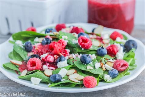 Berry Spinach Salad Homemade Raspberry Vinaigrette - Gather for Bread