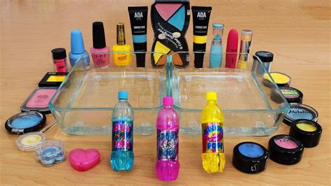 Pink Vs Blue Vs Yellow Mixing Makeup Eyeshadow Into Slime Special