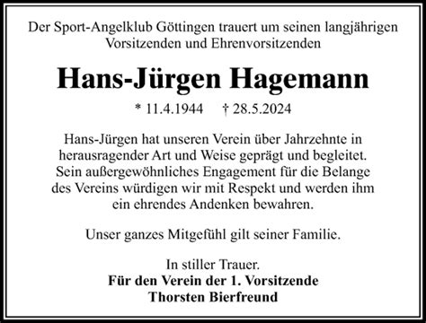 Traueranzeigen Von Hans J Rgen Hagemann Trauer Anzeigen De