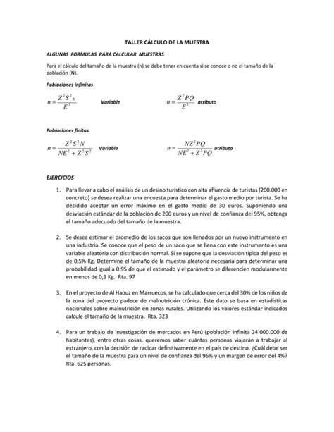 Taller Calculo De La Muestra