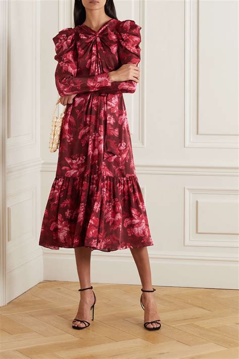 Zimmermann Ladybeetle Gathered Floral Print Silk Chiffon Midi Dress