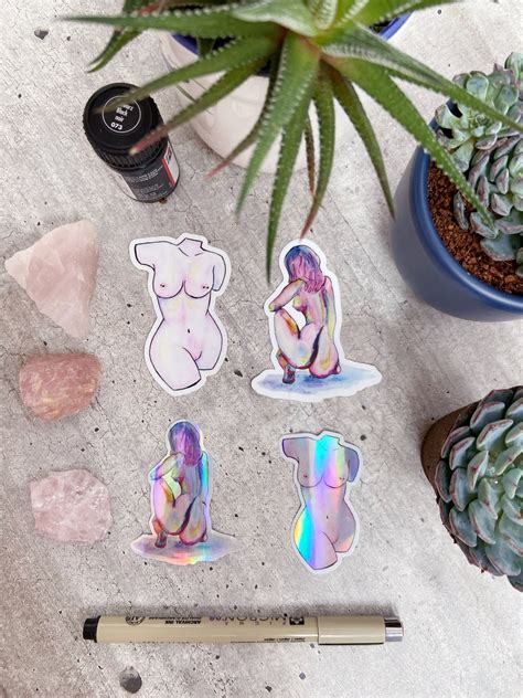 Nude Sticker Pack Watercolour And Holographic Nude Stickers Etsy