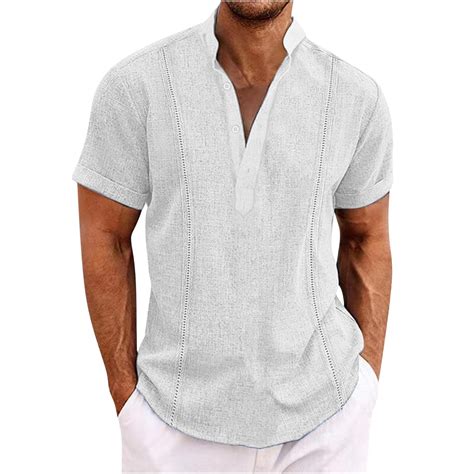 Qolati Mens Cuban Guayabera Shirt Cotton Linen Short Sleeve Button Dow