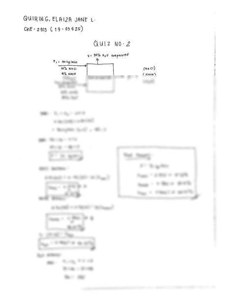 Solution Chemical Engineering Calculations Quiz Studypool