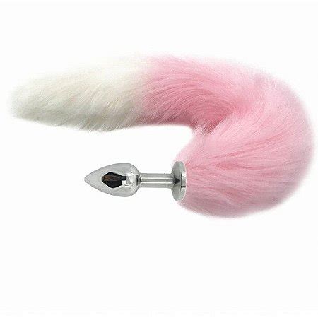 PLUG ANAL RABO DE RAPOSA COR ROSA E BRANCO CAUDA DE 35 CM Tulipa