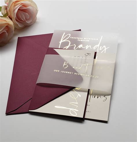 Foil And Vellum Invitation Set With Envelopes Rsvp And Etsy